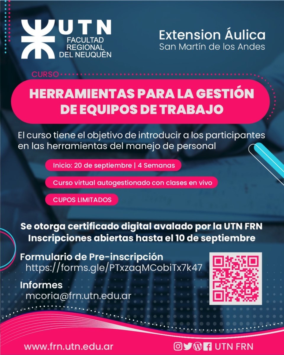 Nuevo curso con modalidad virtual de la UTN San Mart&iacute;n de los Andes