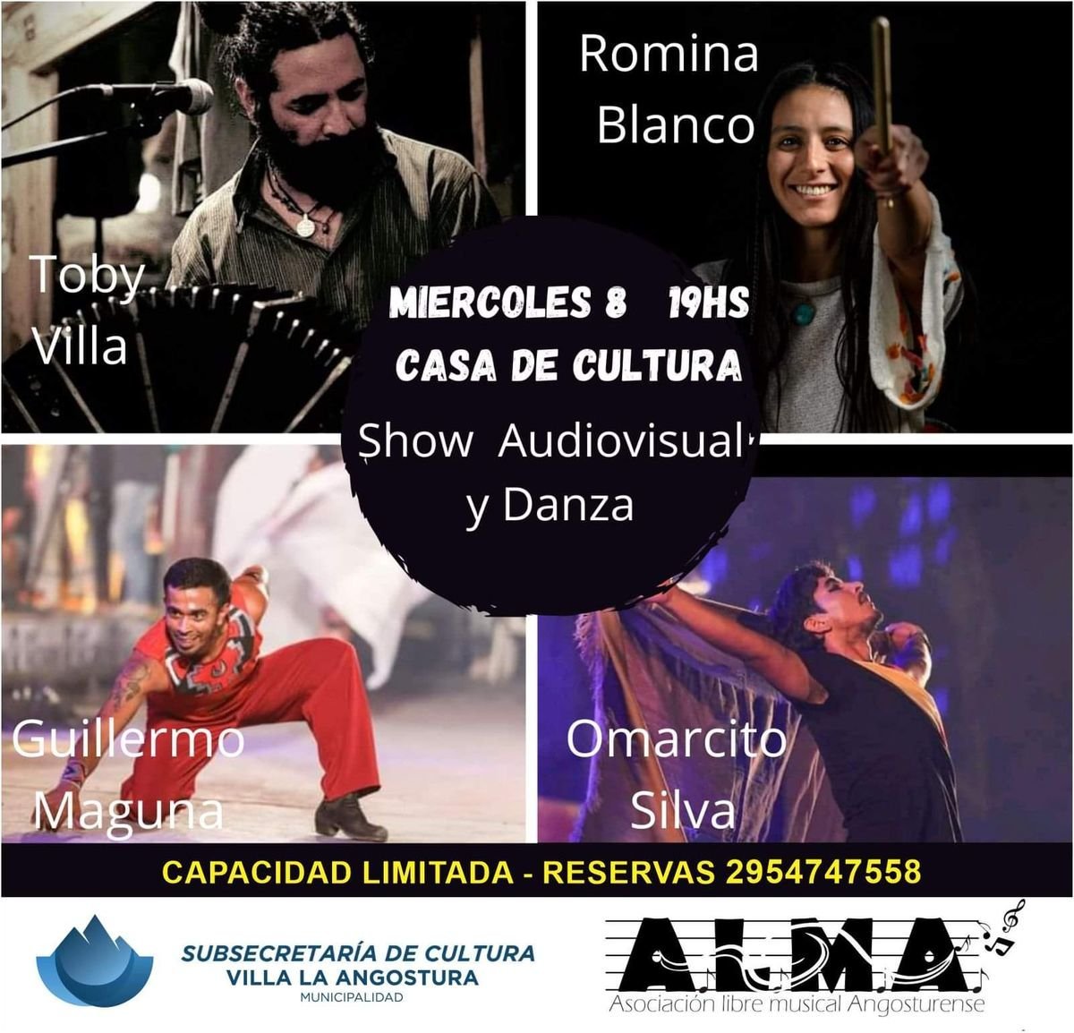 El show de Toby Villa junto a compa&ntilde;eros en la casa de la cultura en Villa La Angostura