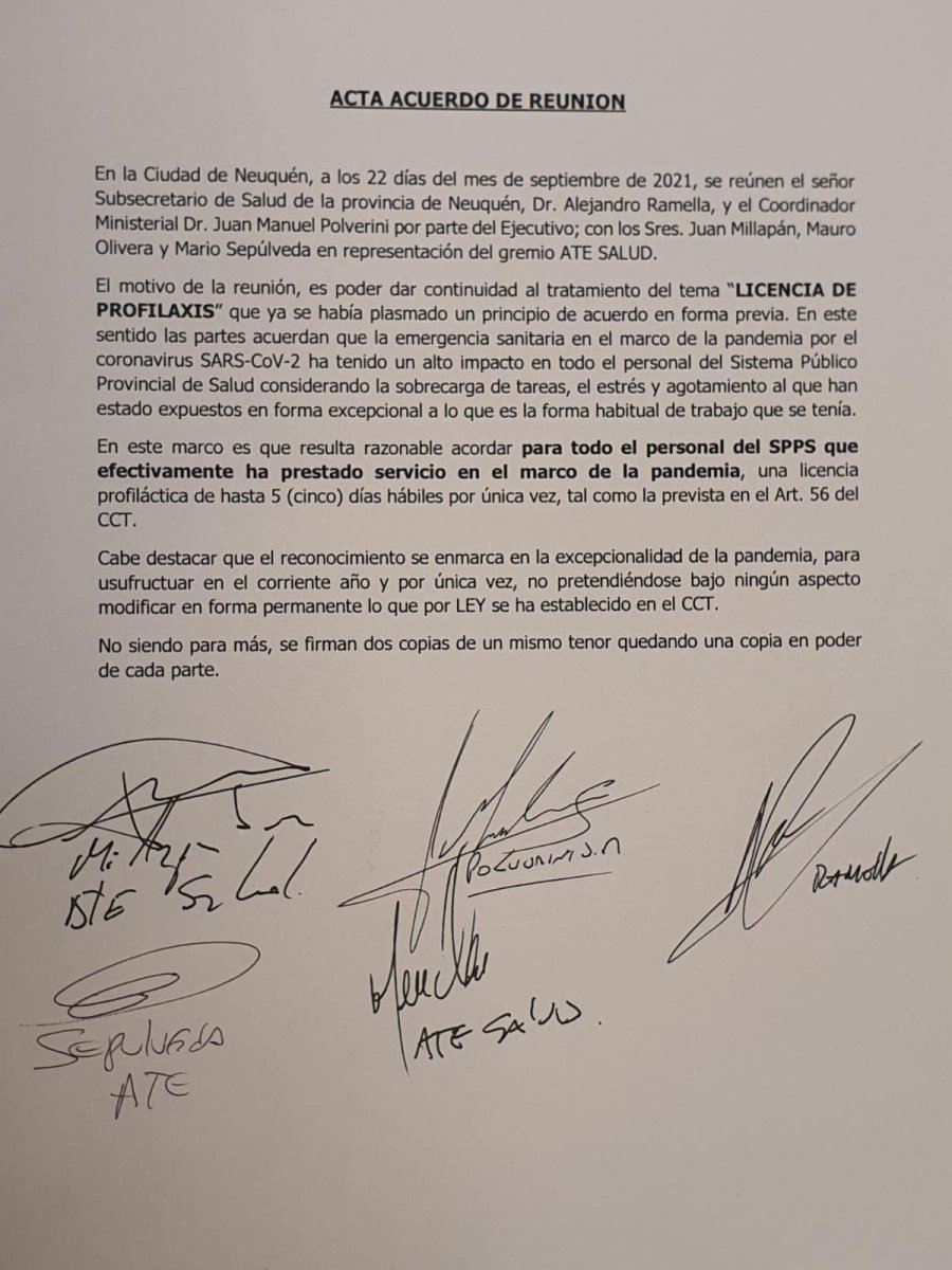 El acta acuerdo en la Provincia de Neuqu&eacute;n.