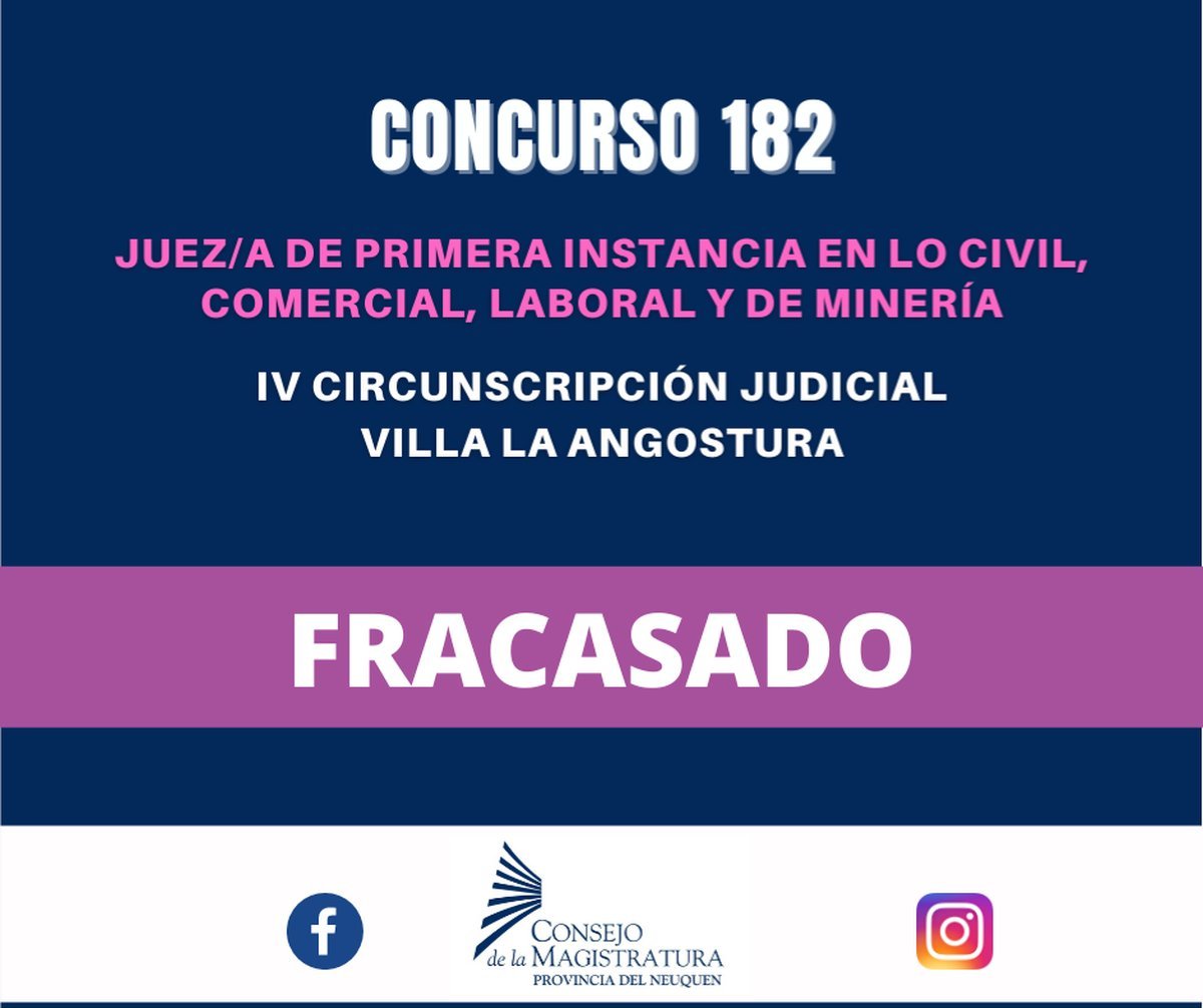 La elecci&oacute;n de un nuevo Juez/a de Primera Instancia en lo Civil, Comercial, Laboral y de Miner&iacute;a de Villa La Angostura fracas&oacute; en primera instancia.