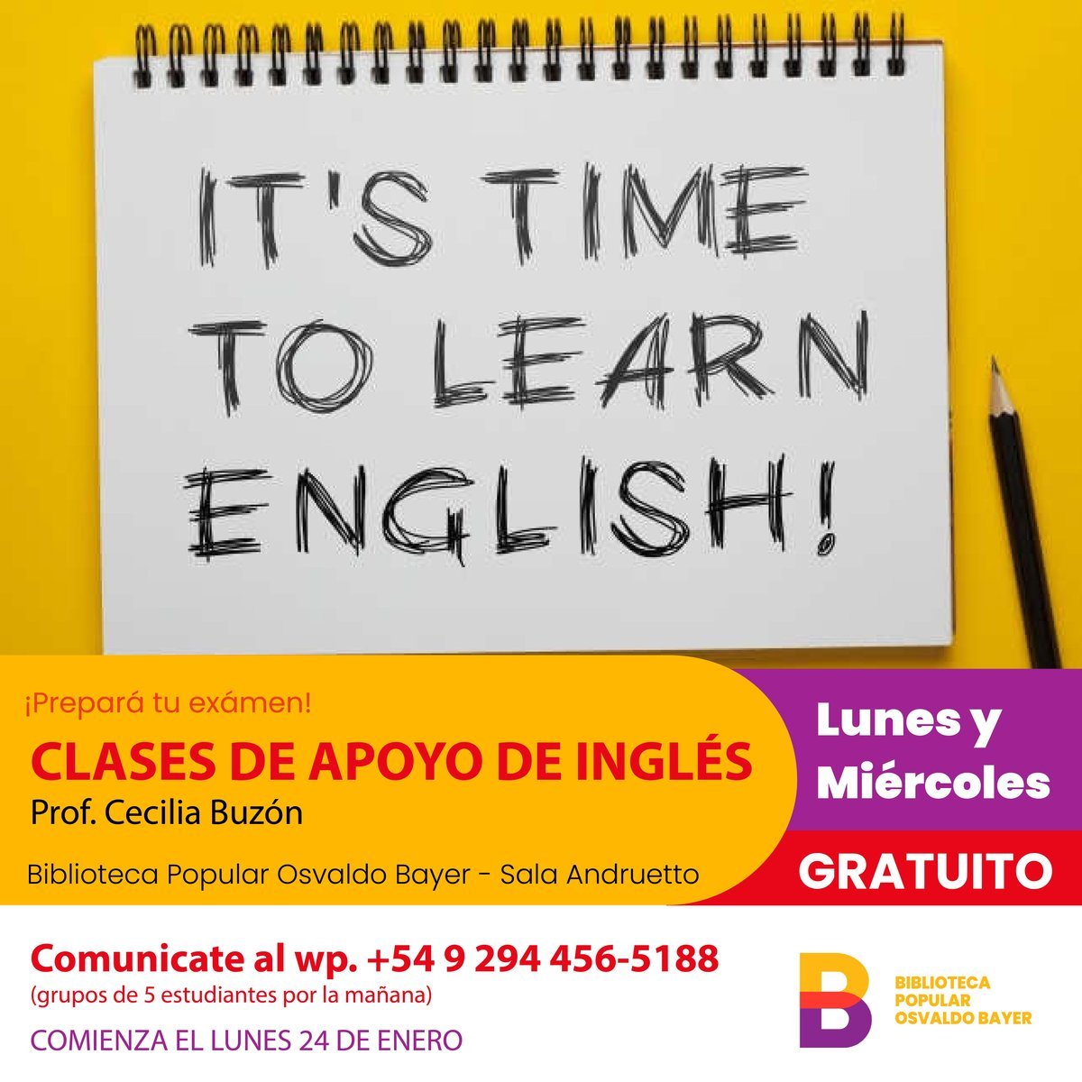Villa La Angostura: clases gratuitas de ingl&eacute;s&nbsp;