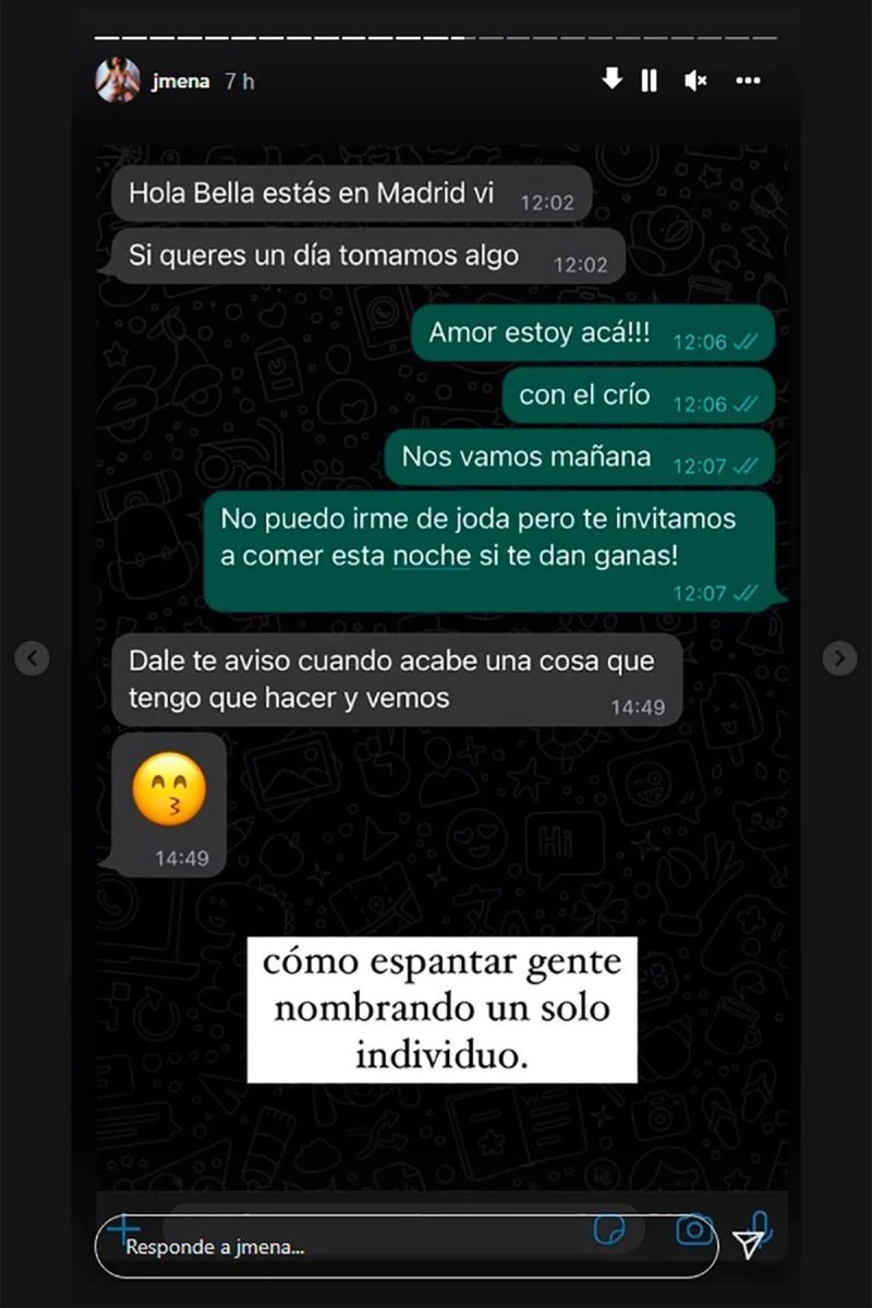 La historia en el Instagram de Jimena Bar&oacute;n.