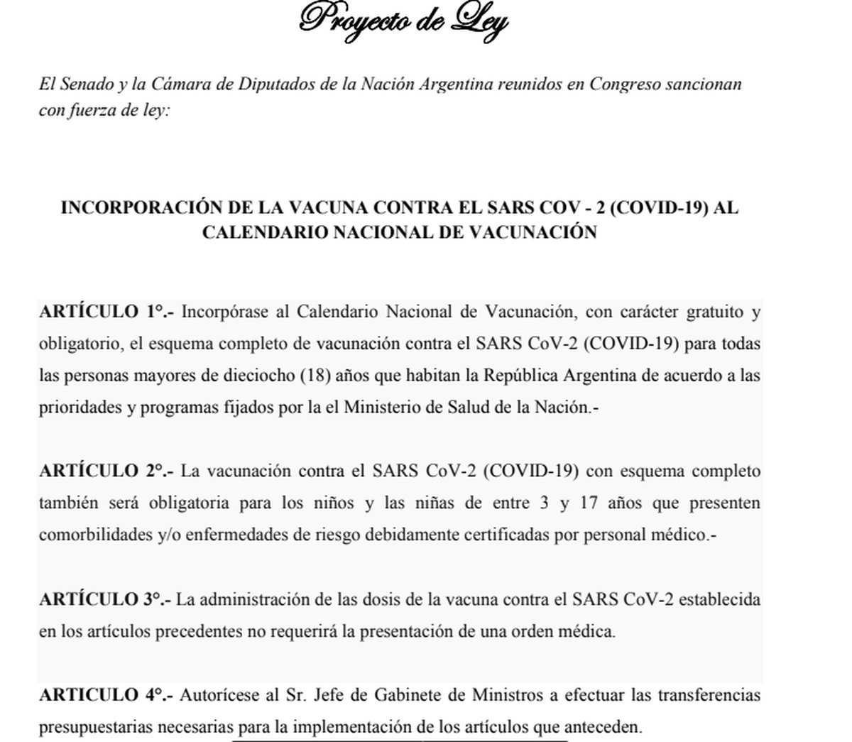 El proyecto de ley que se present&oacute; en diputados