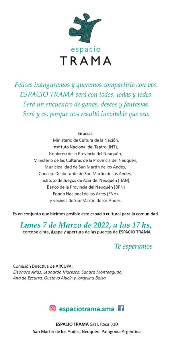 La inauguraci&oacute;n del Espacio TRAMA en San Mart&iacute;n de los Andes ser&aacute; el pr&oacute;ximo 7 de marzo.