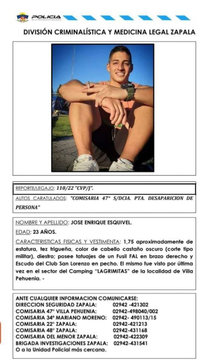 Desaparici&oacute;n de un joven de 23 a&ntilde;os en Villa Pehuenia.