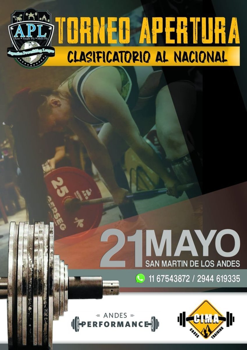 Llega el primer torneo de Powerlifting. Flyer oficial para los vecinos de San Mart&iacute;n de los Andes.