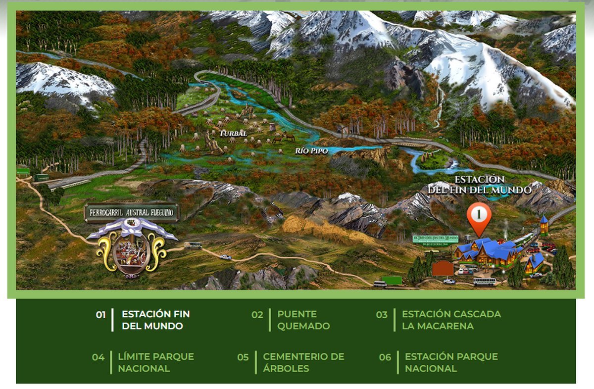 El Tren conecta el parque nacional Tierra del Fuego con las cercan&iacute;as de la ciudad de Ushuaia, uniendo tres estaciones al oeste de la ciudad. 