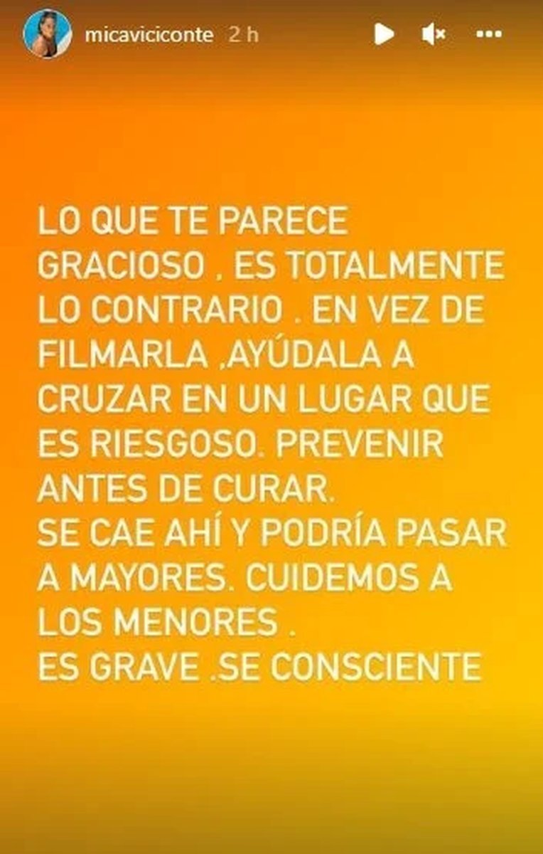 Mensaje de Mica Viciconte en redes sociales.