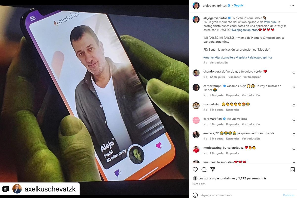 Publicaci&oacute;n que realiz&oacute; Alejo luego de su aparici&oacute;n en la serie de Marvel.