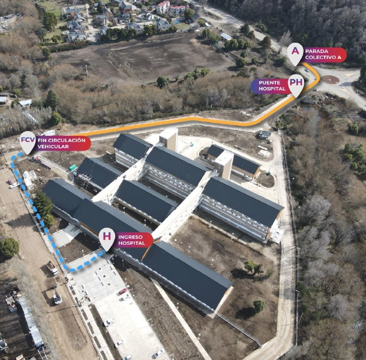 Mapa de ingreso al Hospital San Mart&iacute;n de los Andes.