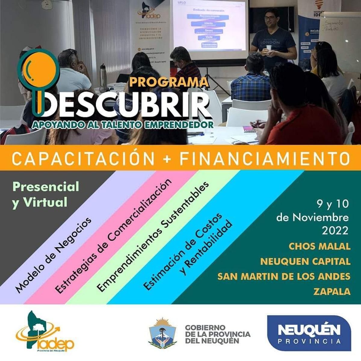 Flyer del Programa Descubrir que se realizar&aacute; de manera virtual en Villa La Angostura.