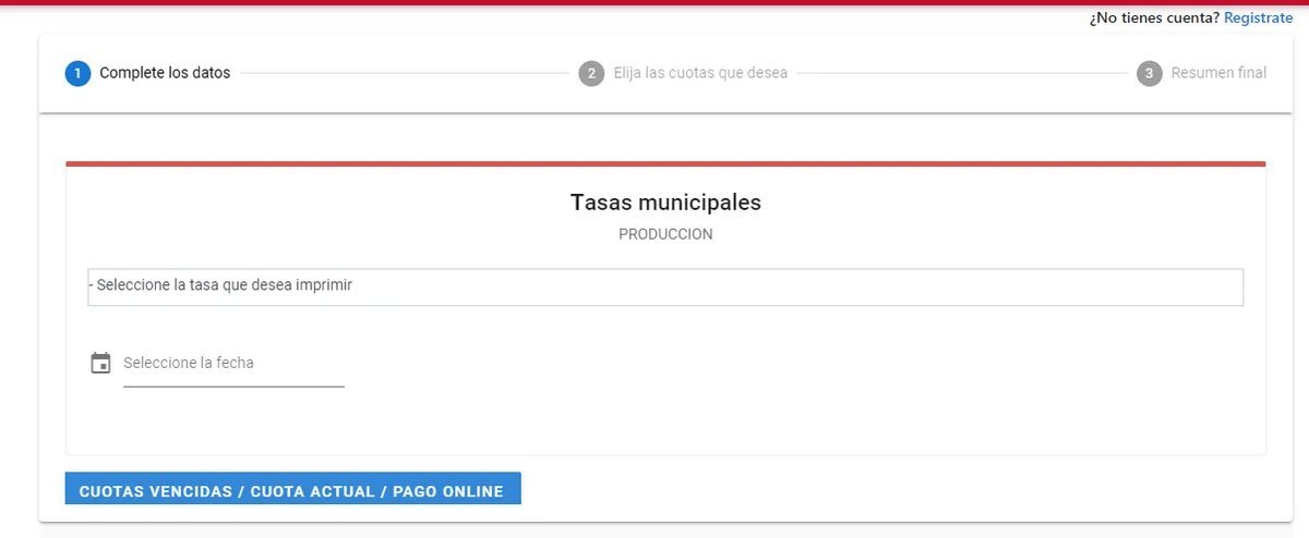 Ejemplo de pago de tasas online implementado para el vecino contribuyente, en otro municipio.