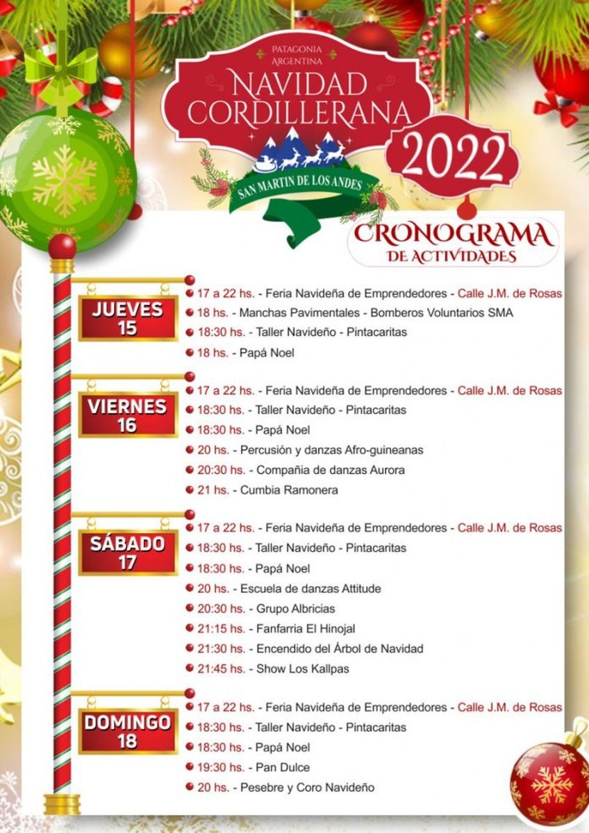 Cronograma para la Navidad Cordillerana de San Mart&iacute;n de los Andes.