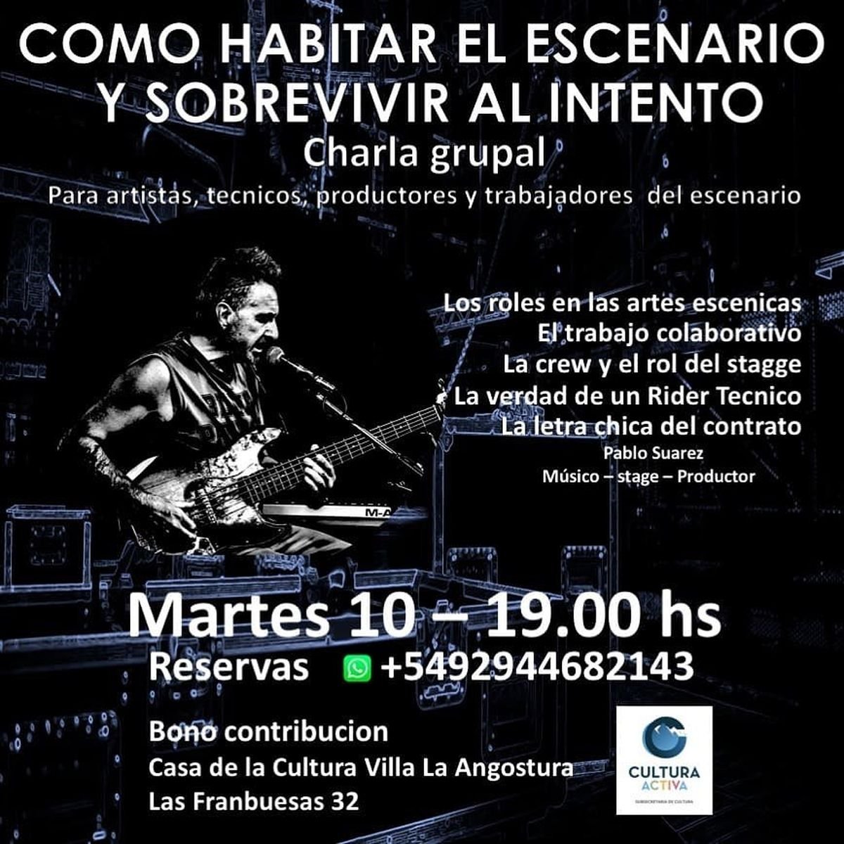 Flyer sobre la charla que se realizar&aacute; en Villa La Angostura.