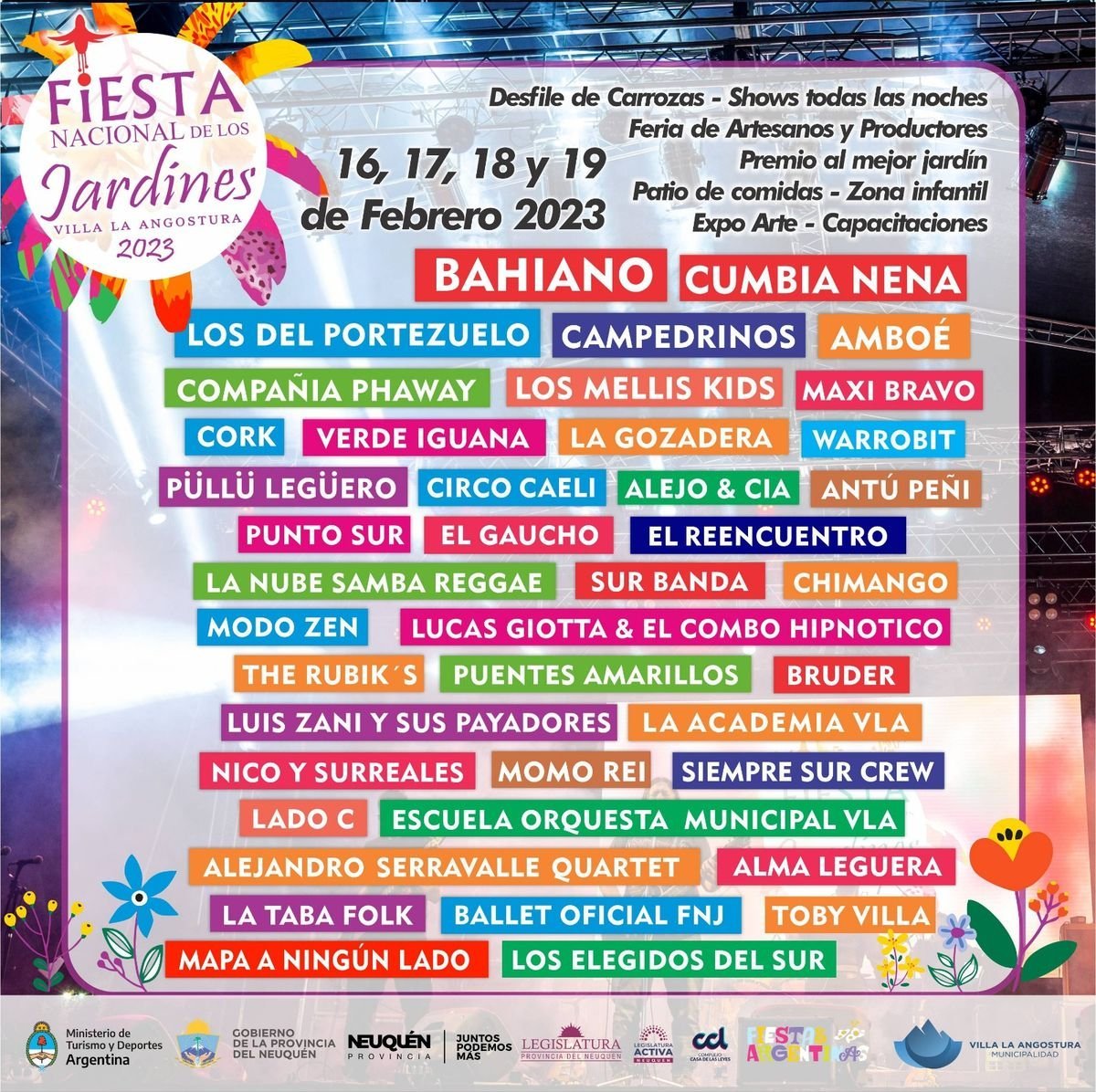 Artistas que se presentar&aacute;n en la Fiesta Nacional de los Jardines de Villa La Angostura.