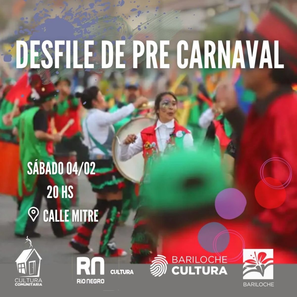 Bariloche: desfile Pre Carnaval de Murgas y Comparsas.