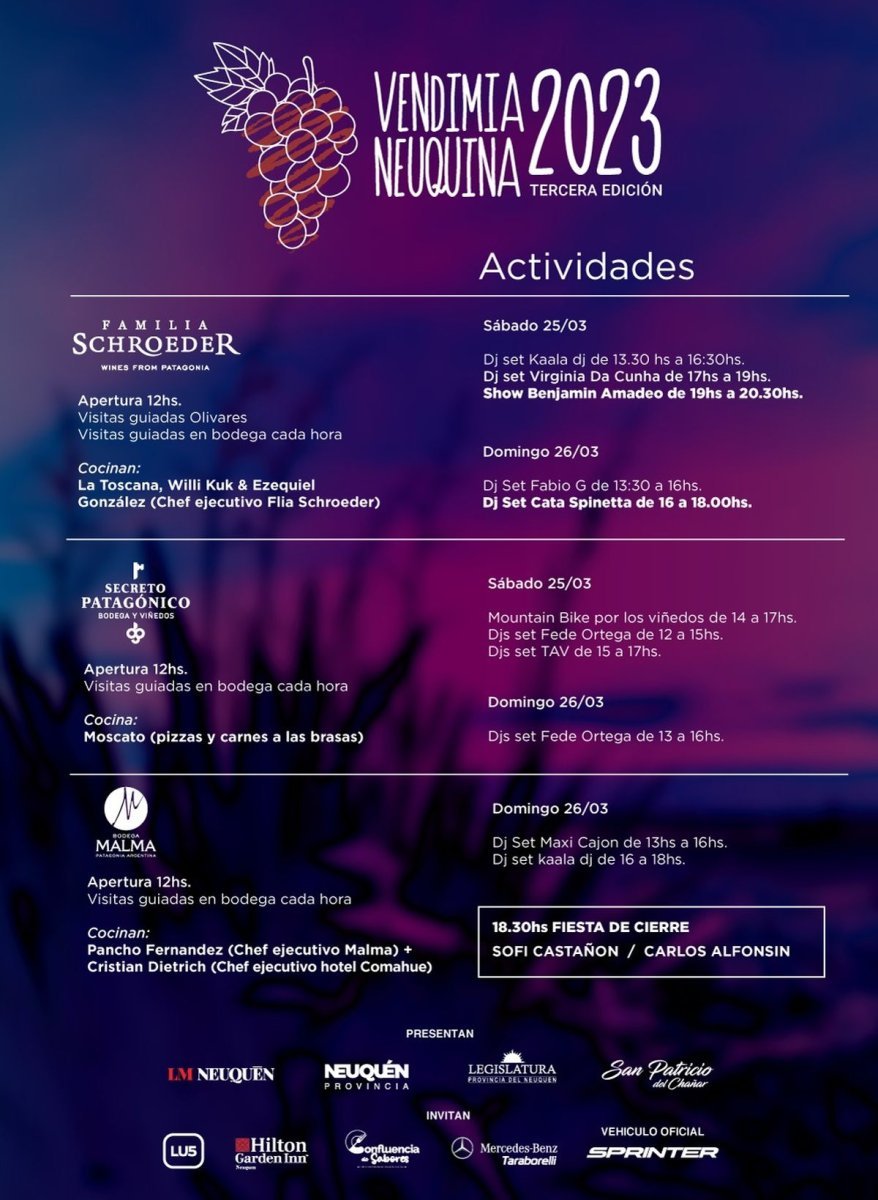 Cronograma de la Fiesta de la Vendimia en Neuqu&eacute;n