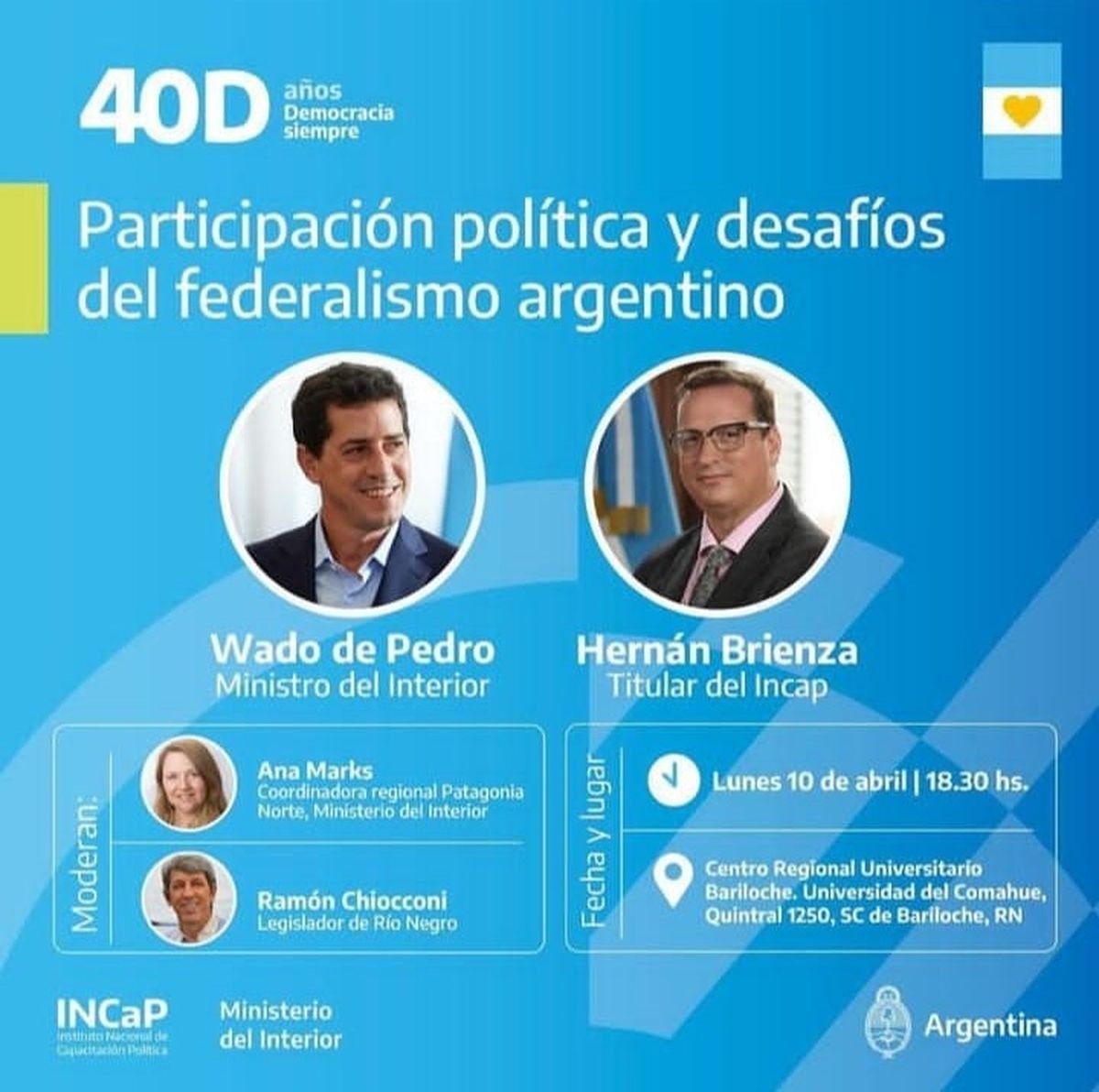 Bariloche recibir&aacute; la visita de Wado de Pedro.