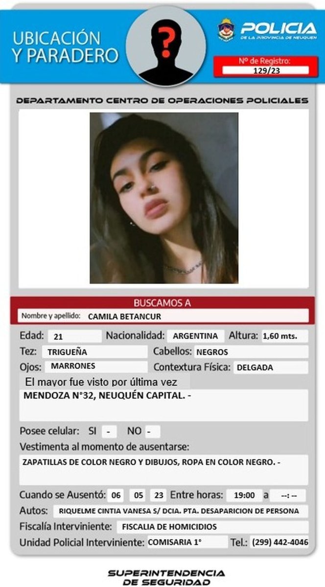 Buscan desesperadamente a una joven en Neuqu&eacute;n.