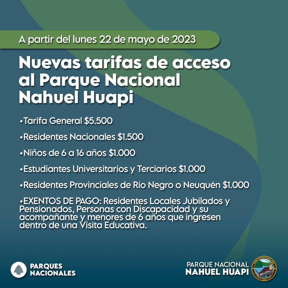 Nuevo tarifario del Parque Nacional Nahuel Huapi
