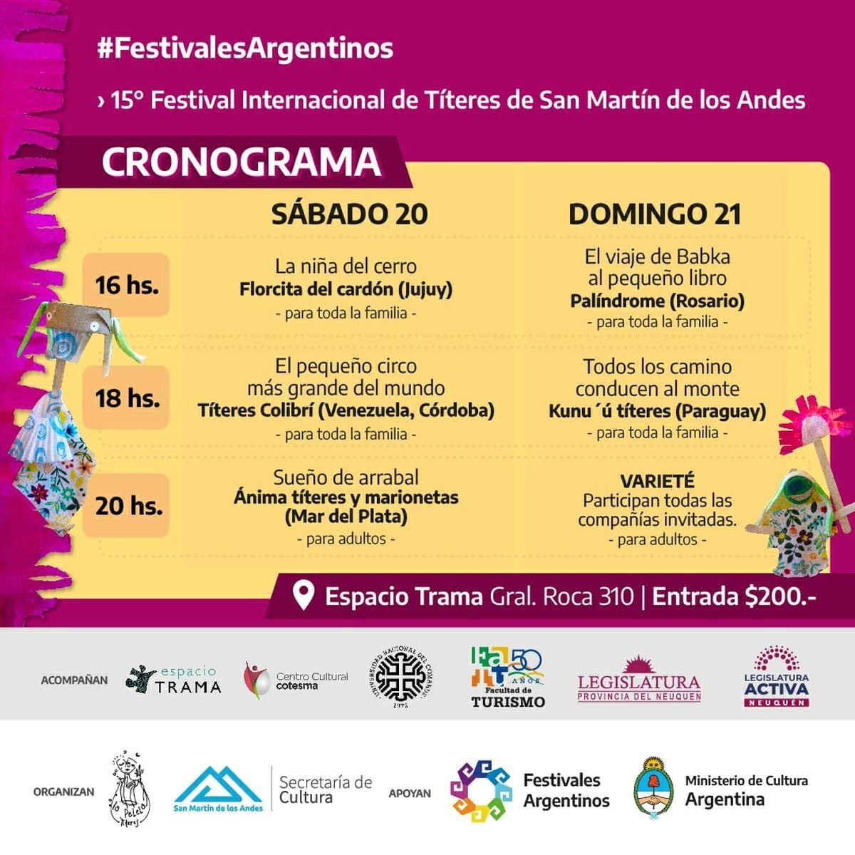 Cierre del festival de t&iacute;teres en San Mart&iacute;n de los Andes.
