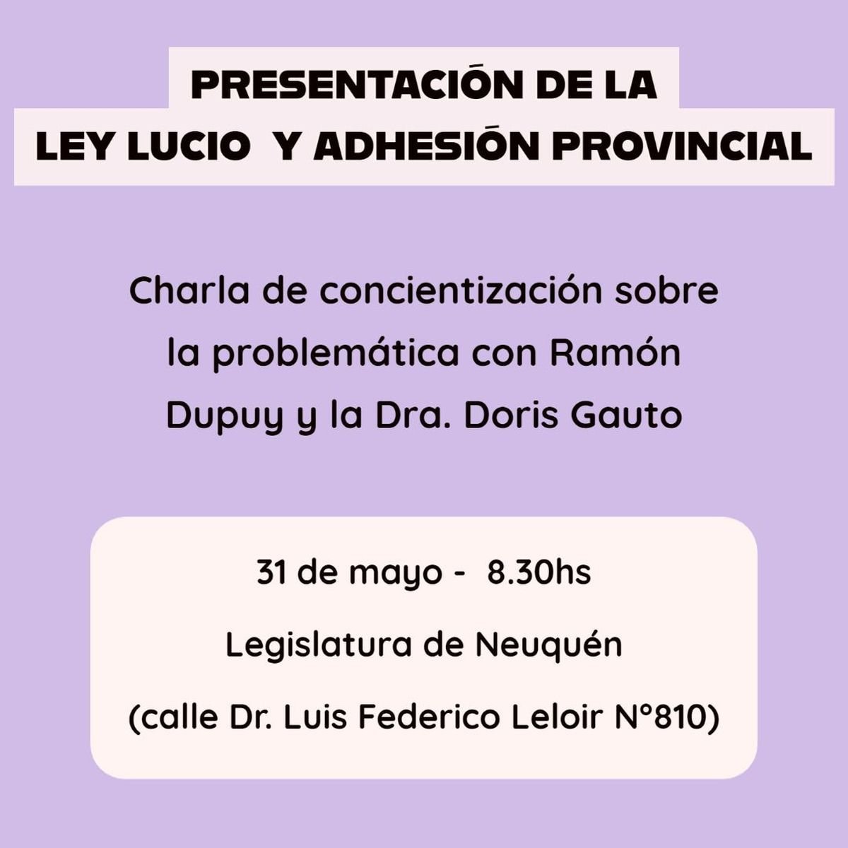 Charla sobre "Ley Lucio" en la Legislatura de Neuqu&eacute;n