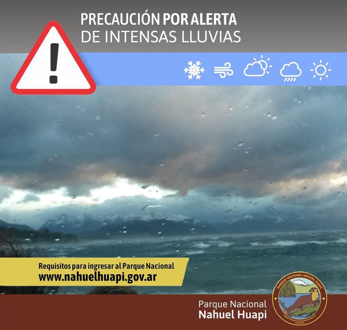 El Parque Nacional Nahuel Huapi inform&oacute; sobre intensas lluvias para la regi&oacute;n cordillerana.