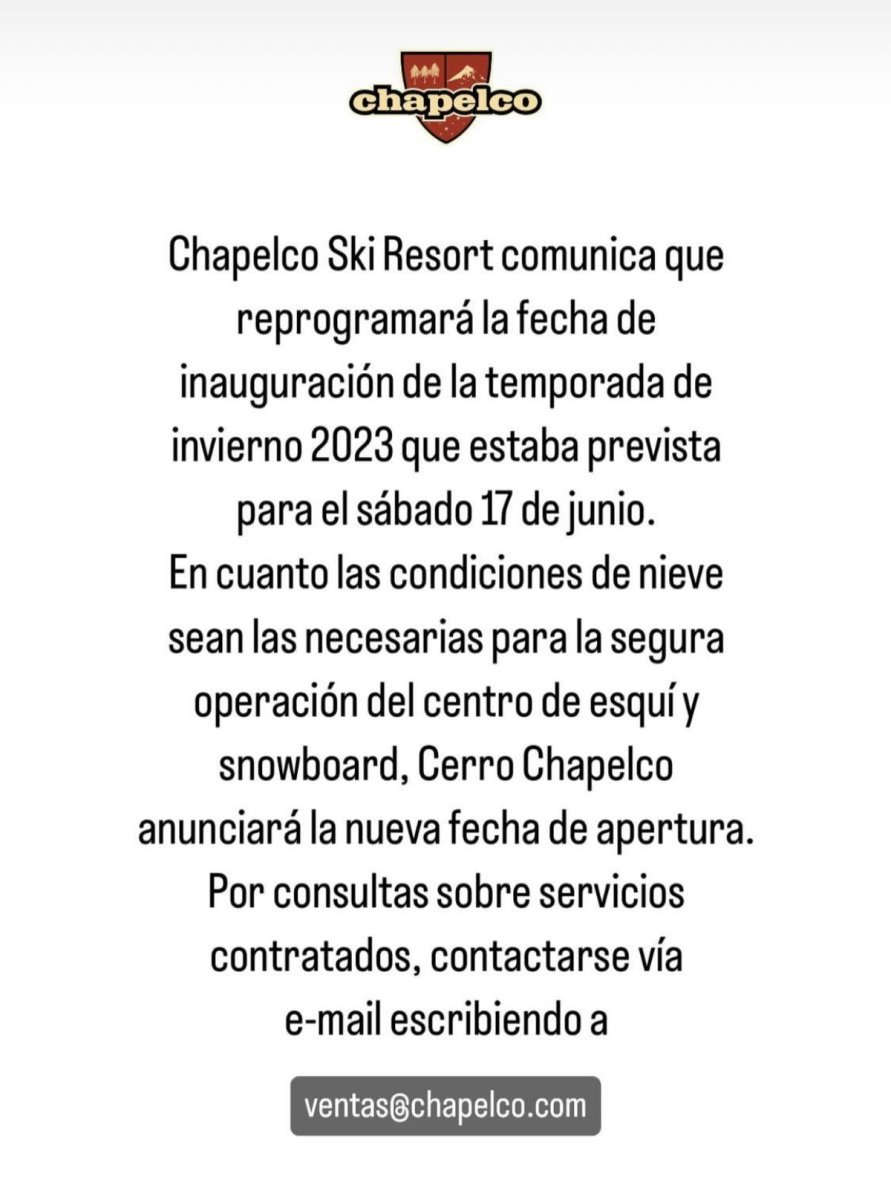 Fecha de apertura reprogramada del Cerro Chapelco