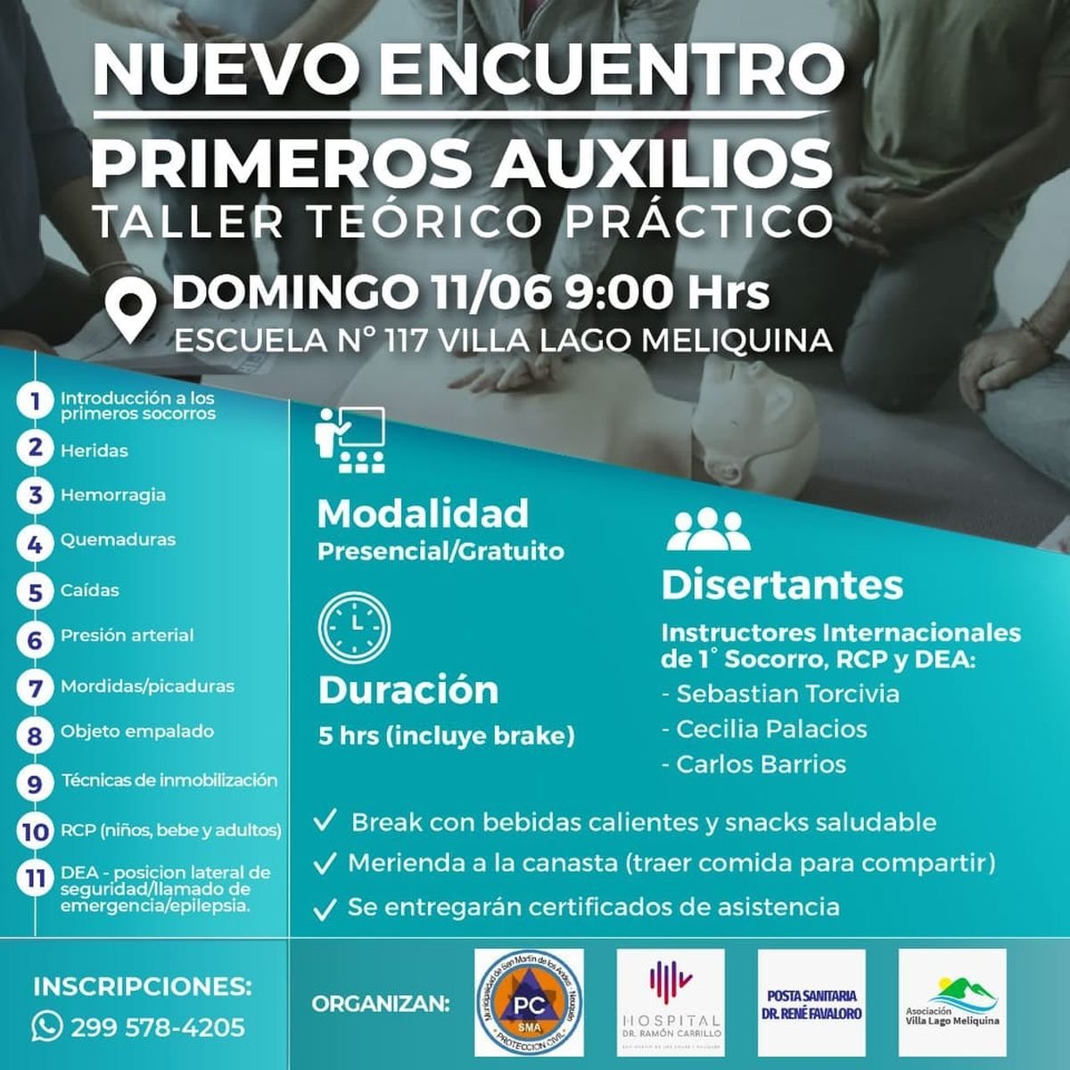 Taller de primeros auxilios en Villa Lago Meliquina.