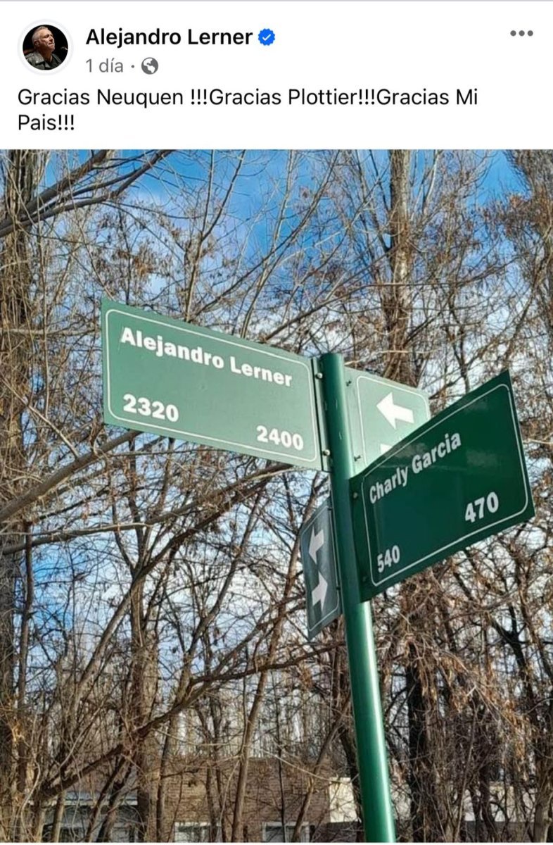 Una calle de Neuqu&eacute;n lleva el nombre de Alejandro Lerner