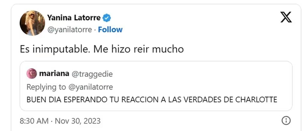 Yanina Latorre se refiri&oacute; a los dichos de Charlotte Caniggia.