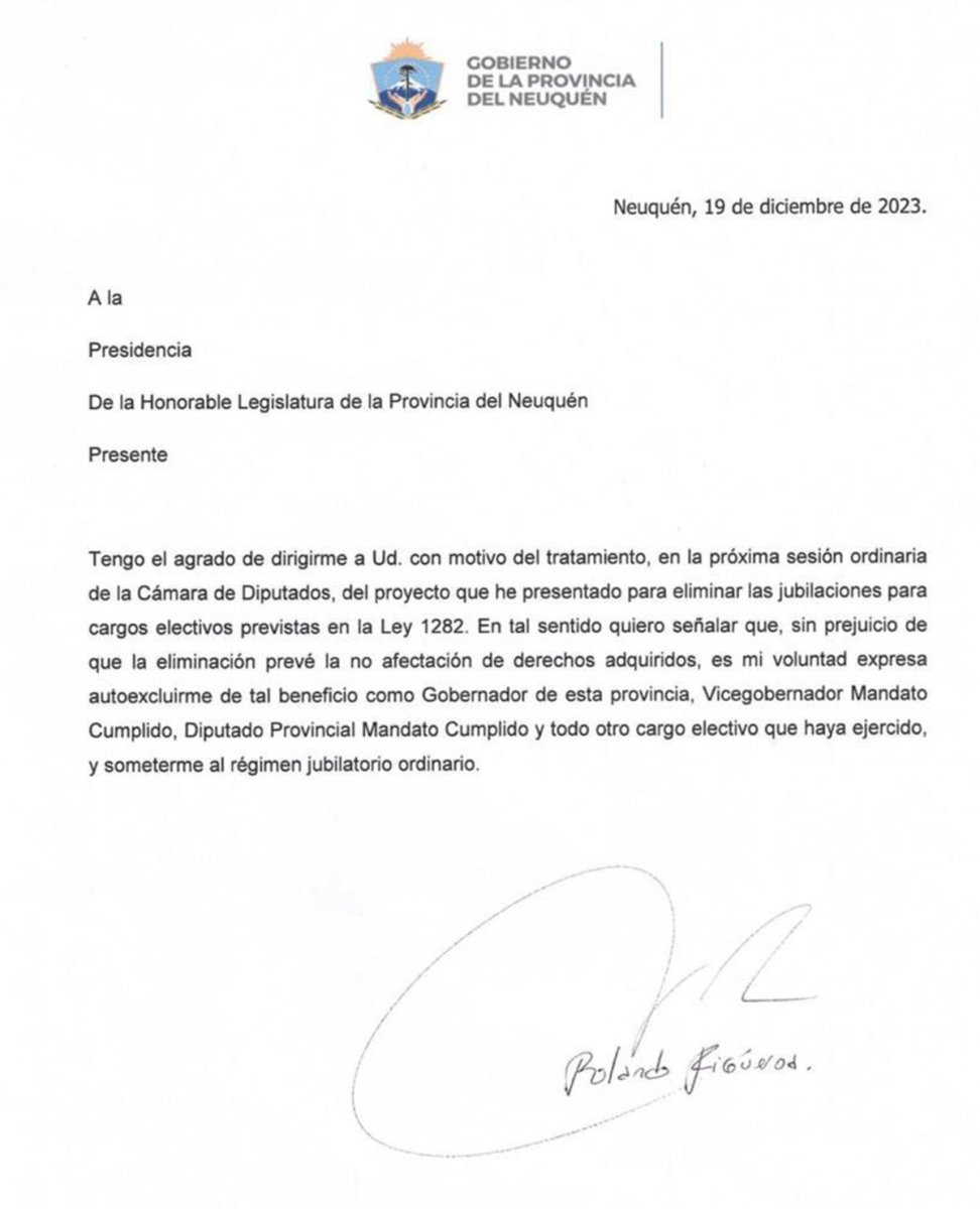 El comunicado del gobernador de Neuqu&eacute;n, Rolando Figueroa.