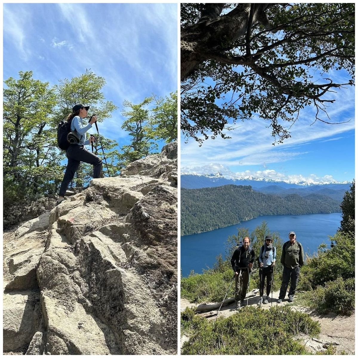 Juliana Awada haciendo trekking en Villa La Angostura