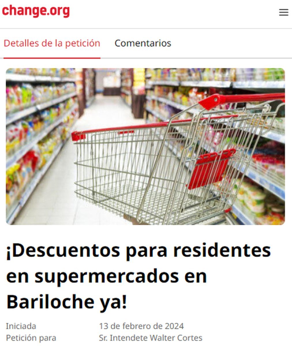 Vecinos de Bariloche piden obtener descuentos en supermercados frente "el alto costo de vida".