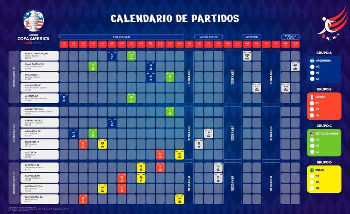 Calendario de la Copa Am&eacute;rica. Foto: Conmebol.