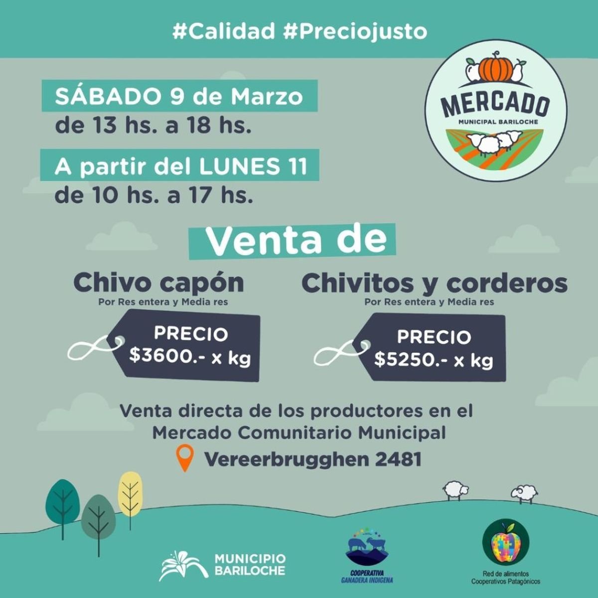 Venta de corderos y chivitos en el Mercado Comunitario de Bariloche