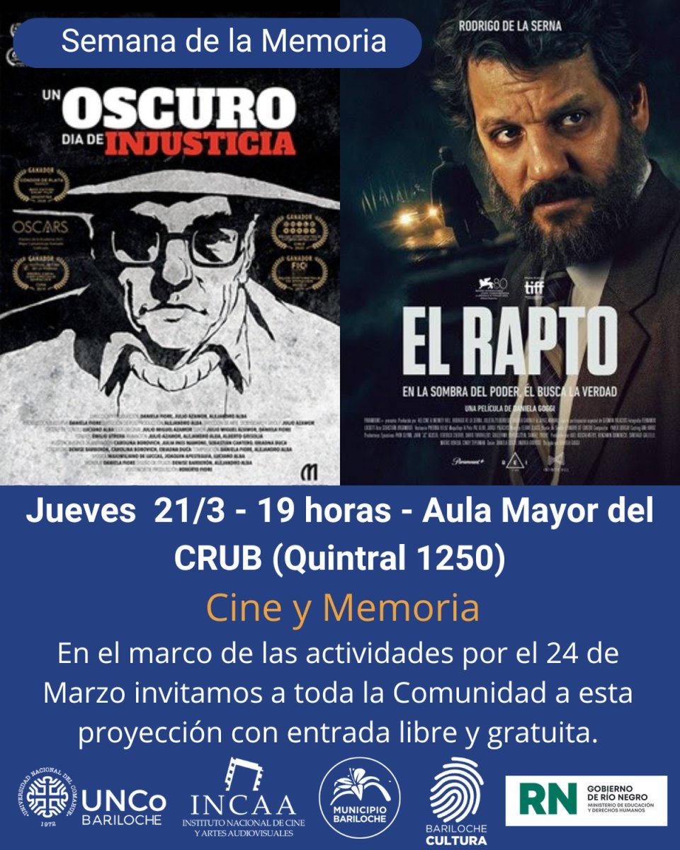 Las dos producciones nacionales que habr&aacute; ma&ntilde;ana en la sede de la Unco en Bariloche.