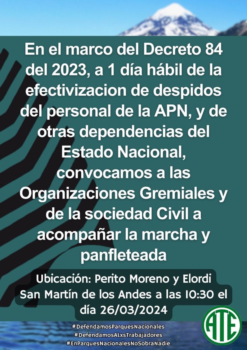 El comunicado emitido por ATE que confirma la movilizaci&oacute;n de los trabajadores del Lan&iacute;n en San Mart&iacute;n.