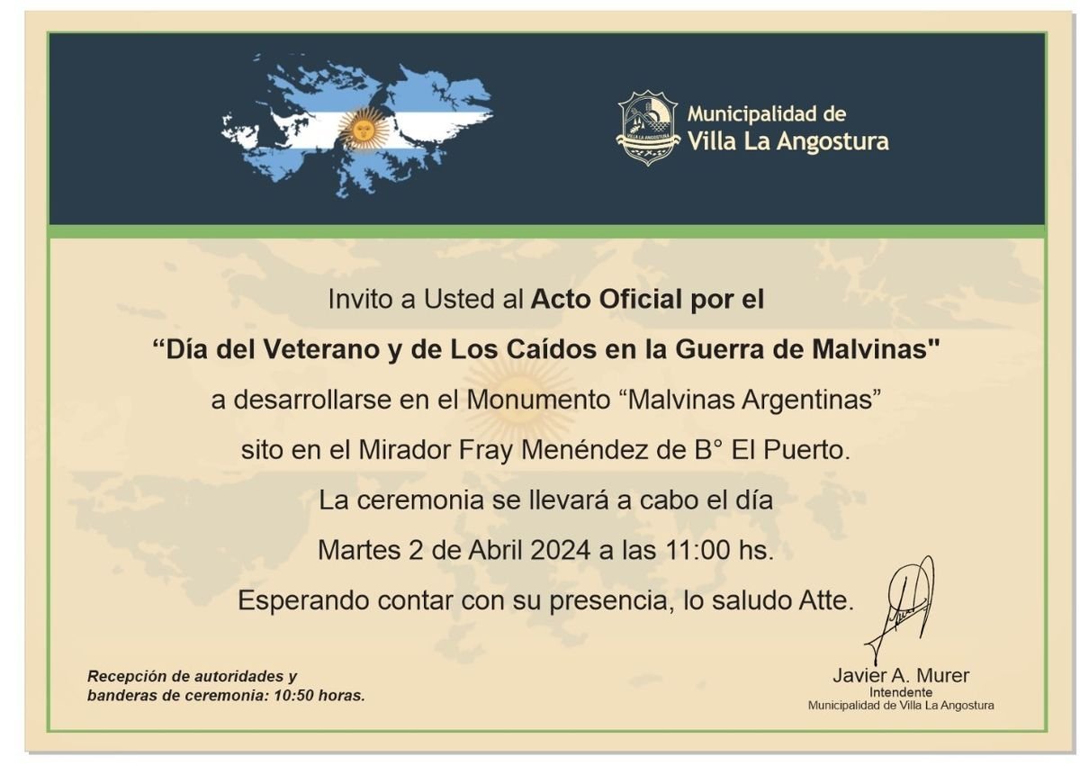 Angostura invit&oacute; a la comunidad a participar de los actos en homenaje a los Ca&iacute;dos y Veteranos de Malvinas.