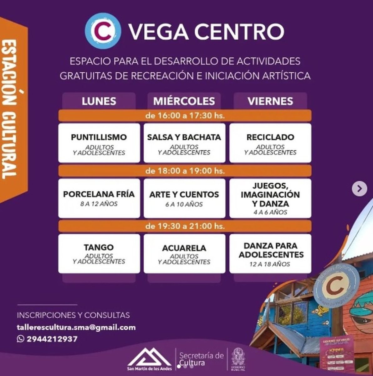 Algunas de las posibilidades que se ofrecen en los talleres culturales gratuitos de San Mart&iacute;n de los Andes.