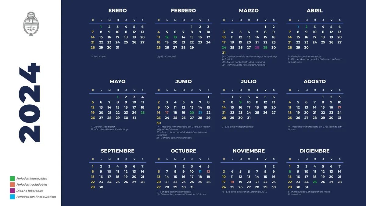 Feriados 2024: cu&aacute;ndo ser&aacute; el pr&oacute;ximo fin de semana largo