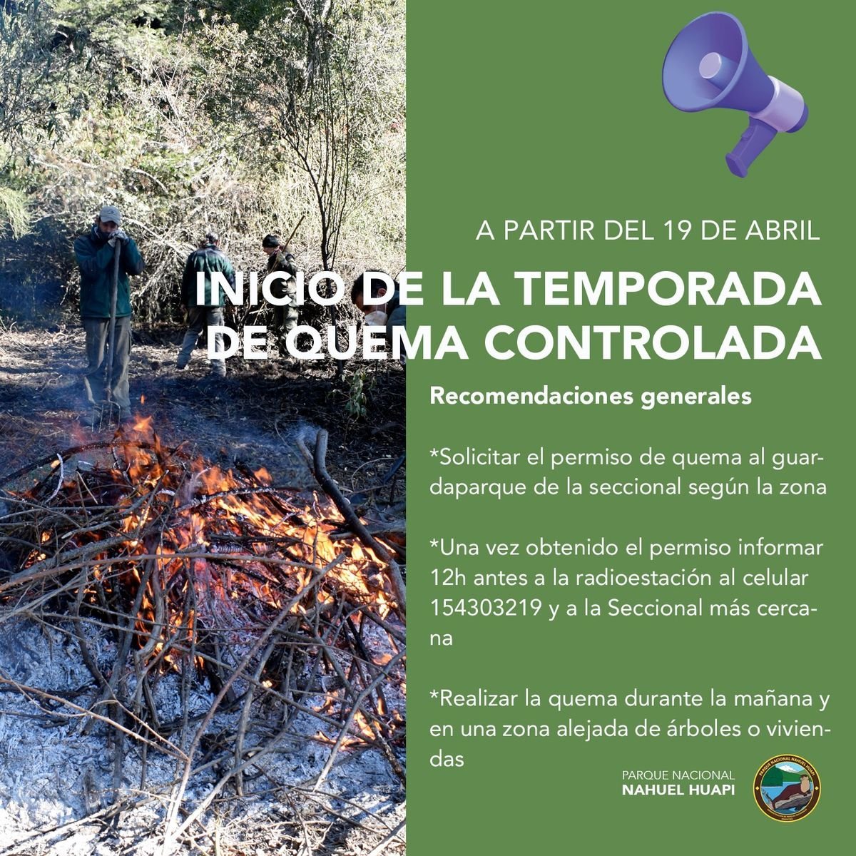 Comienza la temporada de quema controlada en el Parque Nacional Nahuel Huapi
