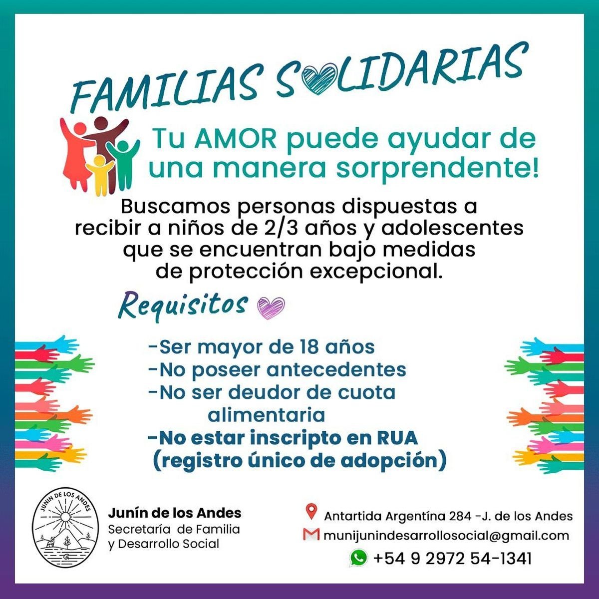 Convocatoria a familias solidarias de Jun&iacute;n de los Andes