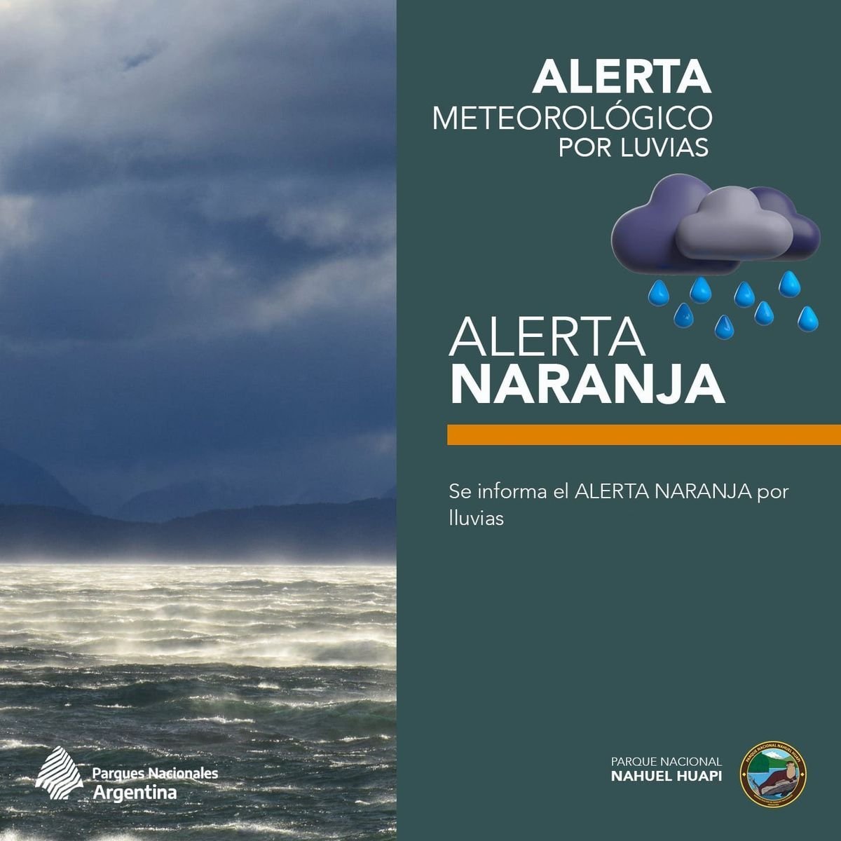El Parque Nacional Nahuel Huapi emiti&oacute; alerta meteorol&oacute;gico por fuertes lluvias