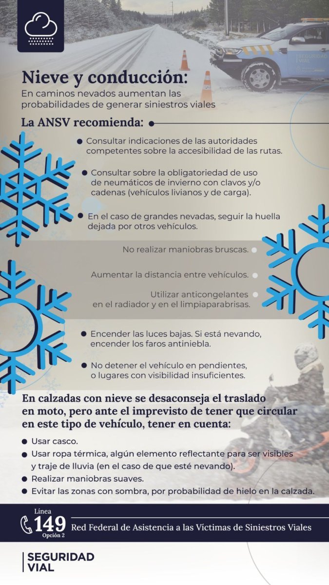 Ante la presencia de nieve, estas son las recomendaciones de Seguridad Vial a tener en cuenta