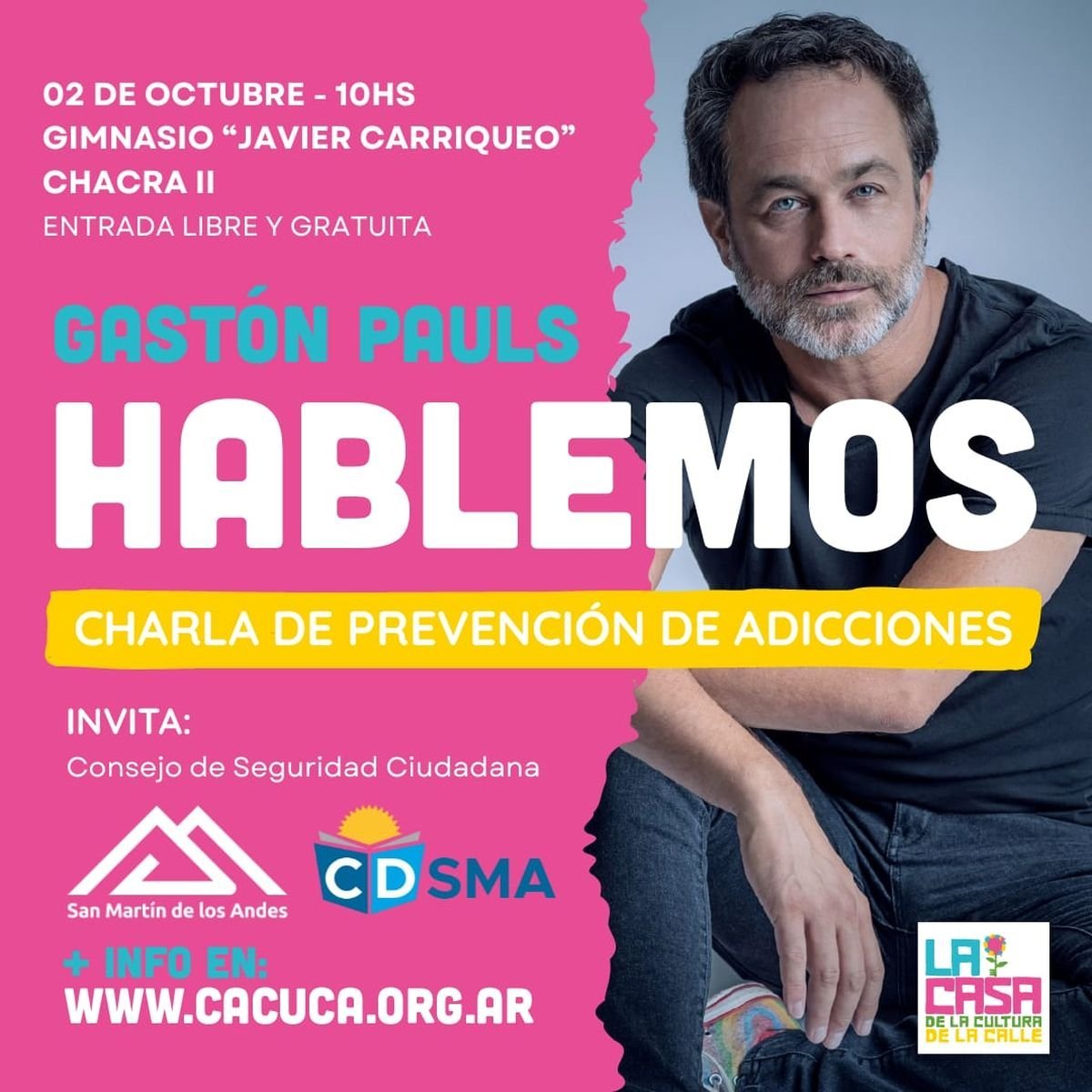 San Mart&iacute;n de los Andes: Gast&oacute;n Pauls brindar&aacute; charla de prevenci&oacute;n de adicciones