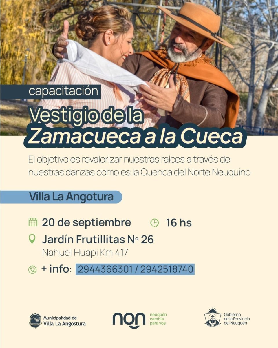 Villa La Angostura ser&aacute; sede de la capacitaci&oacute;n "Vestigio de la Zamacueca a la Cueca"